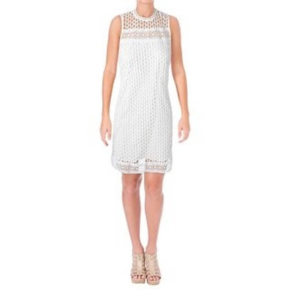 Aqua white circle lace sleeveless dress